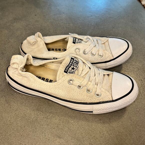 Converse Chuck Taylor Shorline low pro slip on white knit shoes womens size 7 - Picture 4 of 8